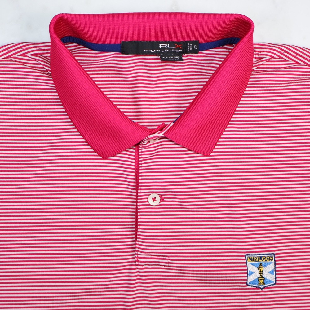 RLX Ralph Lauren Kinloch Golf Club Mens XL Pink Striped Richmond VA Polo Shirt
